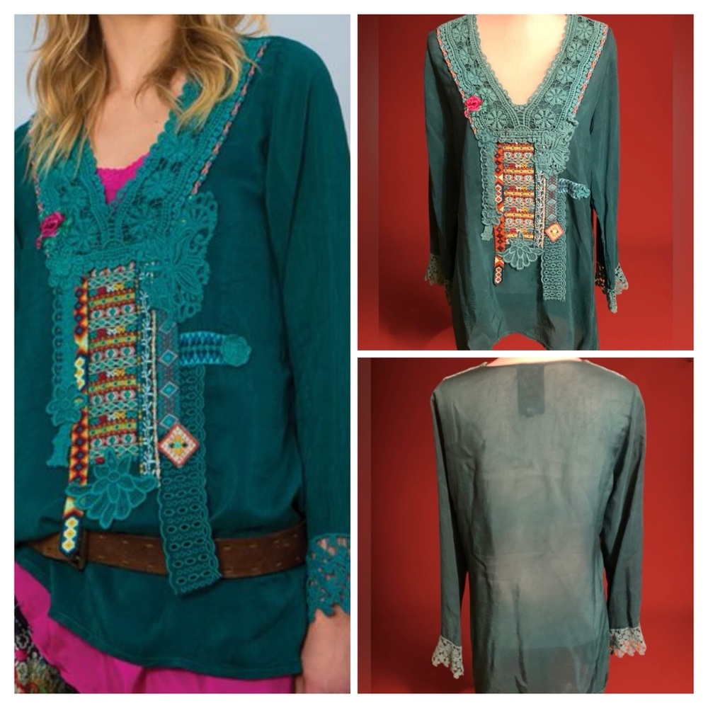 Johnny Was Green Tunic Size Small NWOT.